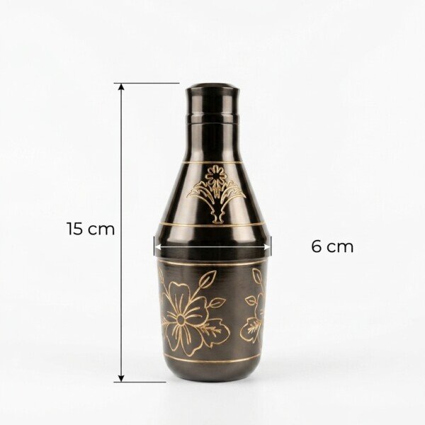 Handcrafted Antique Black Finish Pure Brass Mukhwas Bottle(15 cm / 6 cm) – Golden Engraved Floral Pattern Mouth Freshener Container & Royal Tableware