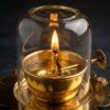 Handcrafted Windproof Pure Brass Akhand Diya with Clear Glass Chimney Cover & Scalloped Saucer Base for Home Mandir & Festive Puja