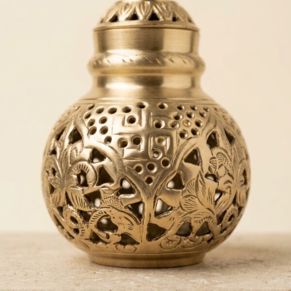Handcrafted Premium Pure Brass Navratri Garbo (7 Inches / 450g) – Intricate Swastik & Floral Cutout Jaali Work