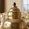 Brass_Garbo_macro_close-up_202607151110 Heritage Pure Brass Navratri Garbo (7 Inches / 450g) – Hand-Perforated "Jay Ambe" Design with Dome Lid