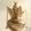Craft Antique Fine-Engraved Pure Brass Mangal Kalash Set – Featuring Fixed Mango Leaves, Peacock Nariyal Lid & Hanging Ghungroo Chains