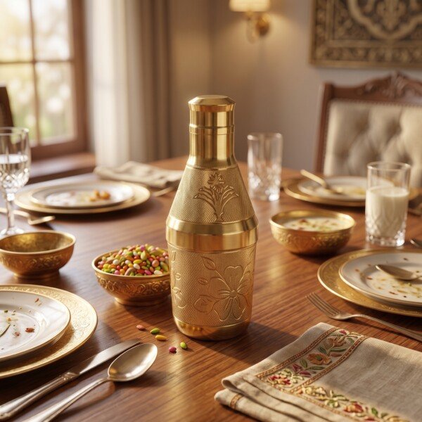 Handcrafted Pure Brass Mukhwas Bottle (15 cm / 6 cm)Fine Embossed Floral Pattern Mouth Freshener Storage Container & Royal Tableware
