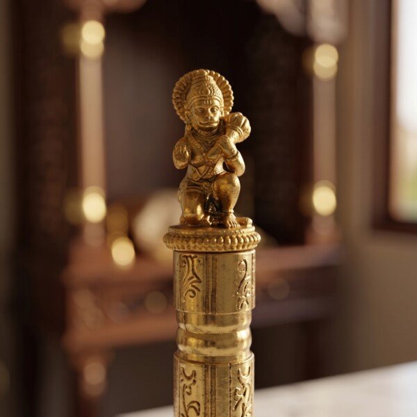 Handcrafted Pure Brass Hanuman Pooja Hand Bell (12 cm / 4.72 Inches) – Traditional Carved Brass Ghanti with Lord Hanuman Finial Handle