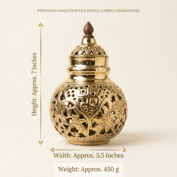 Handcrafted Premium Pure Brass Navratri Garbo (7 Inches / 450g) – Intricate Swastik & Floral Cutout Jaali Work