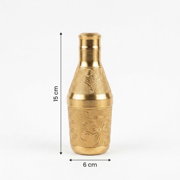 Handcrafted Pure Brass Mukhwas Bottle (15 cm / 6 cm)Fine Embossed Floral Pattern Mouth Freshener Storage Container & Royal Tableware