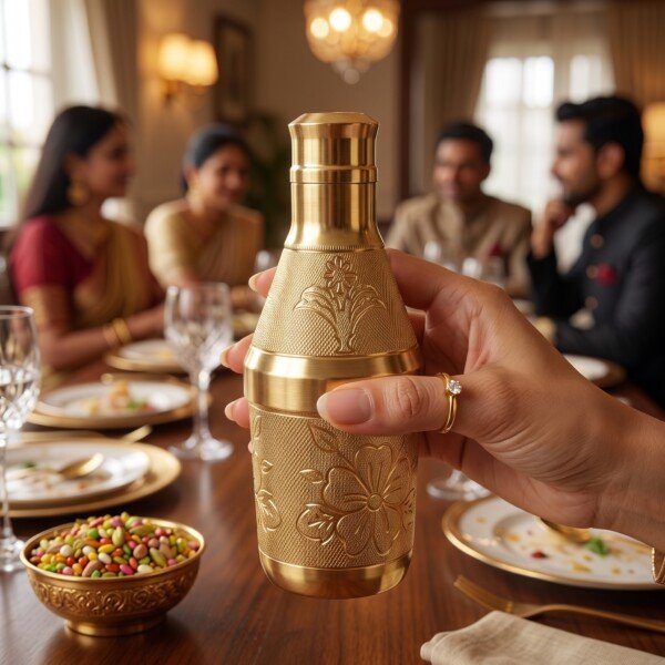 Handcrafted Pure Brass Mukhwas Bottle (15 cm / 6 cm)Fine Embossed Floral Pattern Mouth Freshener Storage Container & Royal Tableware