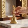 Handcrafted Pure Brass Nandi Pooja Hand Bell (12 cm / 4.72 Inches) – Traditional Carved Brass Ghanti with Nandi Finial Handle