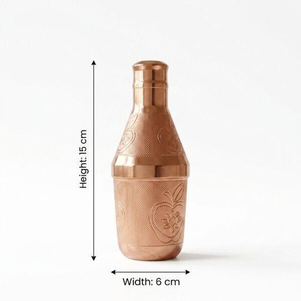 Handcrafted Pure Brass Mukhwas Bottle (15 cm / 6 cm) – Rose Gold Polish Finish with Embossed Apple Floral Pattern Mouth Freshener Storage Container & Tableware
