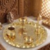 Make_it_3_4_2K_202607221331 Heritage Fine-Engraved Pure Brass Pooja Thali Set (6 Pieces) – Scalloped Edge Brass Puja Combo with Bell, Diya & Lota