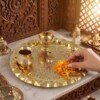 Make_it_3_4_2K_202607221331 (5) Heritage Fine-Engraved Pure Brass Pooja Thali Set (6 Pieces) – Scalloped Edge Brass Puja Combo with Bell, Diya & Lota
