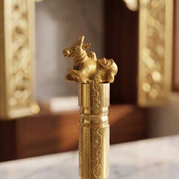 Handcrafted Pure Brass Nandi Pooja Hand Bell (12 cm / 4.72 Inches) – Traditional Carved Brass Ghanti with Nandi Finial Handle