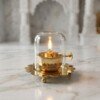 Handcrafted Windproof Pure Brass Akhand Diya with Clear Glass Chimney Cover & Scalloped Saucer Base for Home Mandir & Festive Puja