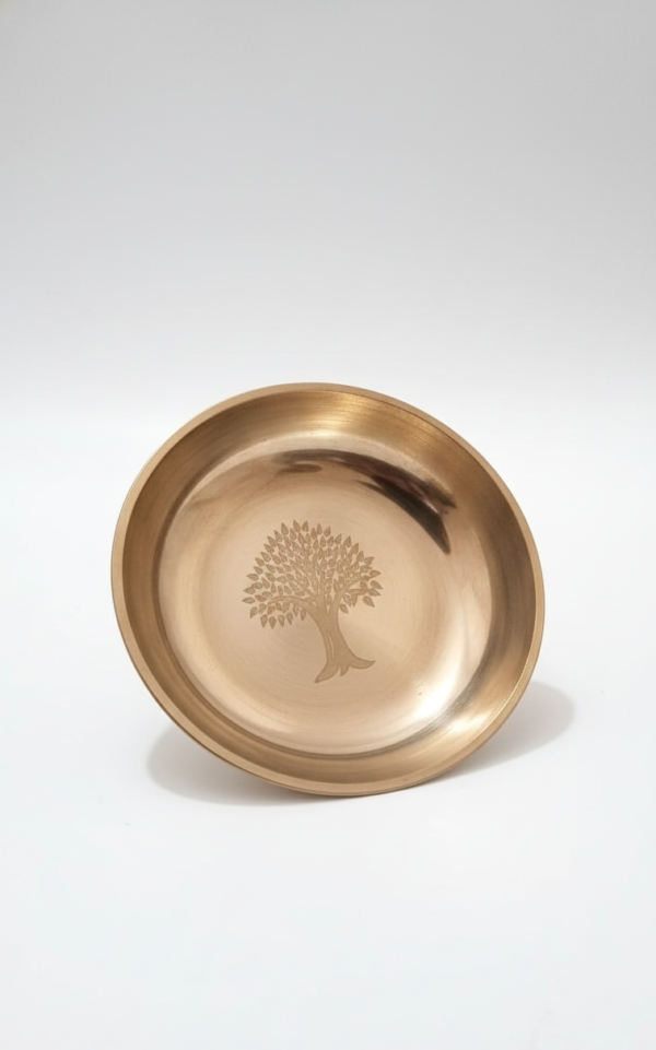 d6 Authentic Handcrafted Pure Kansa Dinner Thali Set (11 Inches / 27.94 cm) – 6-Piece Royal Bell Metal Set with Sacred Tree of Life (Kalpavriksha) Engraving (1 Thali, 1 Curry Bowl, 1 Sweet/Chutney Bowl, 1 Glass, 1 Spoon)