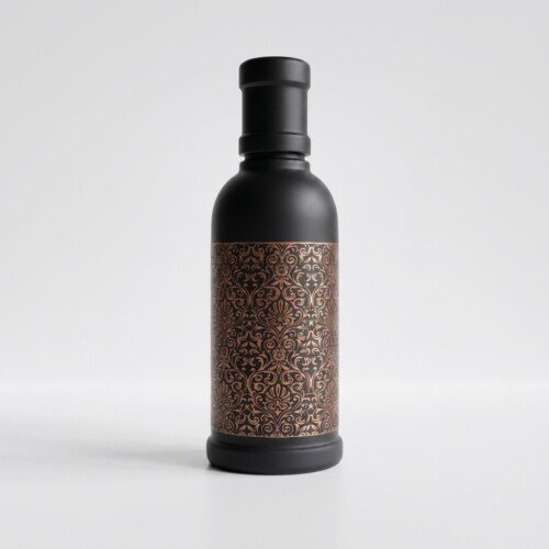 make_it_1_1_202607131329 Royal Matte Black Pure Copper Water Bottle (1 Liter) – Vintage Filigree Engraved Print
