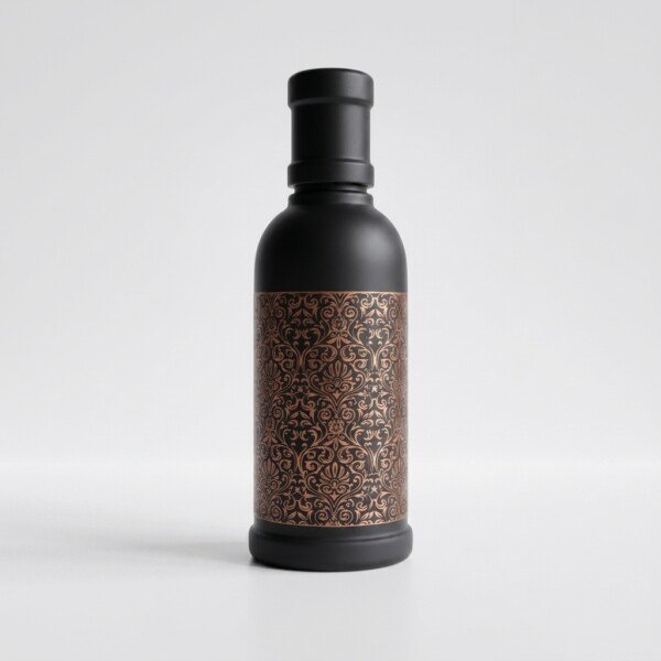 make_it_1_1_202607131329 Royal Matte Black Pure Copper Water Bottle (1 Liter) – Vintage Filigree Engraved Print