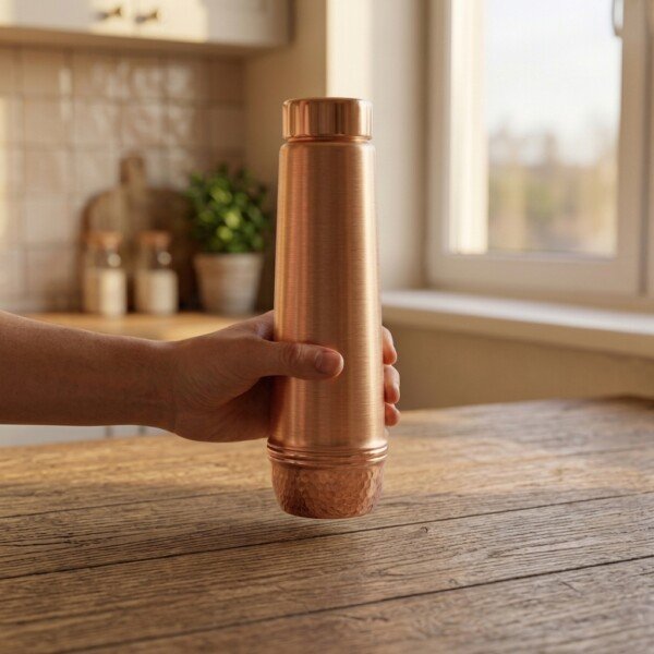 make_it_1_1_202607131332 (9) Royal Dual-Texture Pure Copper Water Bottle (1 Liter) – Smooth Brushed Body with Hammered Base
