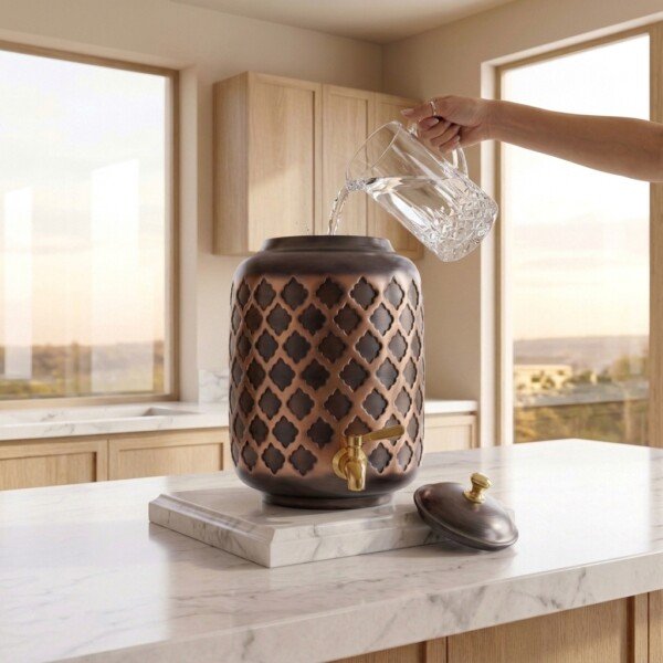 make_it_1_1_202607131345 (3) Antique Moroccan Lattice Pure Copper Water Dispenser (8 Liters) with Brass Tap – Premium 3D Embossed Water Pot