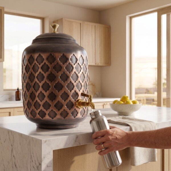 make_it_1_1_202607131345 (4) Antique Moroccan Lattice Pure Copper Water Dispenser (8 Liters) with Brass Tap – Premium 3D Embossed Water Pot