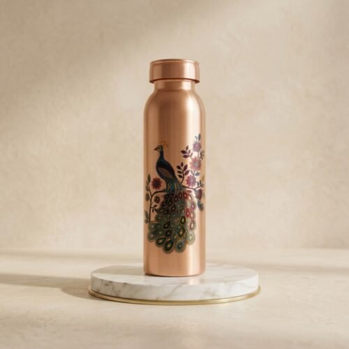 make_it_1_1_202607141146 (8) Royal Printed Pure Copper Water Bottle with Peacock Art (950 ml)