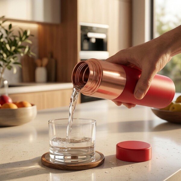 make_it_1_1_202607141210 (1) Royal Matte Crimson Red Pure Copper Water Bottle (1 Liter) – Brushed Copper Accent Band