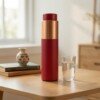 make_it_1_1_202607141210 (2) Royal Matte Crimson Red Pure Copper Water Bottle (1 Liter) – Brushed Copper Accent Band