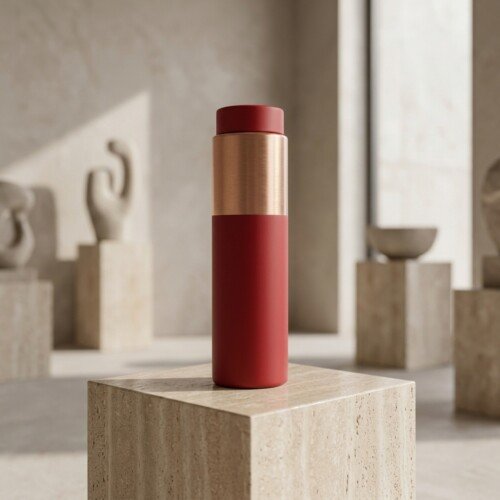 make_it_1_1_202607141210 Royal Matte Crimson Red Pure Copper Water Bottle (1 Liter) – Brushed Copper Accent Band