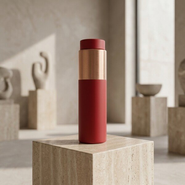 make_it_1_1_202607141210 Royal Matte Crimson Red Pure Copper Water Bottle (1 Liter) – Brushed Copper Accent Band
