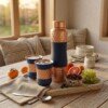 CopperCraft Midnight Blue Pure Copper Water Bottle Set (1 Liter) with 2 Matching Copper Glasses – Dual Finish