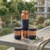CopperCraft Midnight Blue Pure Copper Water Bottle Set (1 Liter) with 2 Matching Copper Glasses – Dual Finish