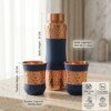 CopperCraft Midnight Blue Pure Copper Water Bottle Set (1 Liter) with 2 Matching Copper Glasses – Dual Finish