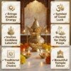 Craft Antique Fine-Engraved Pure Brass Mangal Kalash Set – Featuring Fixed Mango Leaves, Peacock Nariyal Lid & Hanging Ghungroo Chains