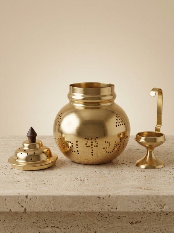 make_it_3_4_202607222027 Heritage Pure Brass Navratri Garbo (7 Inches / 450g) – Hand-Perforated "Jay Ambe" Design with Dome Lid