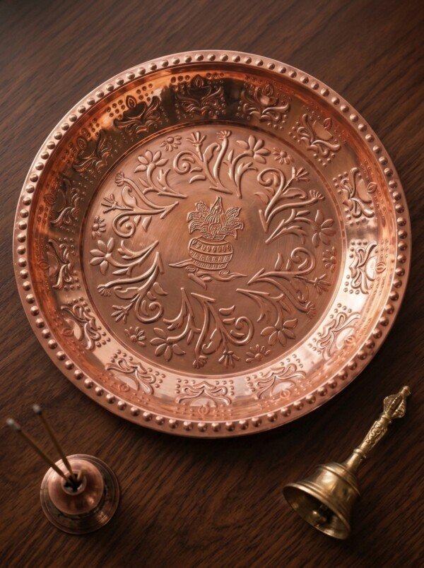 make_it_3_4_202607222307 (4) Handcrafted Pure Metal Puja Thali / Tras – Copper Finish Embossed Kalash & Floral Design (Copy)