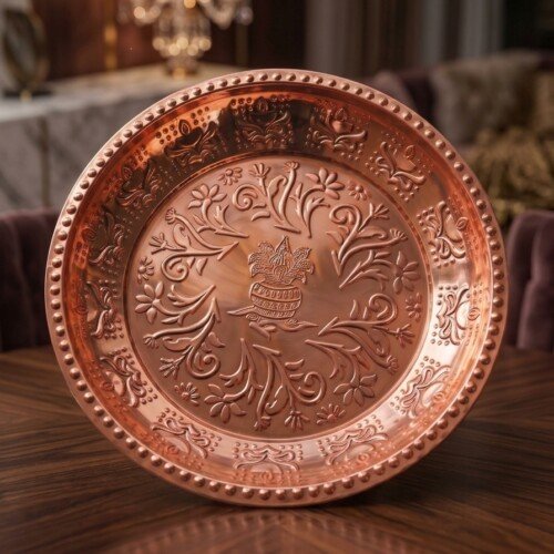 make_it_3_4_202607222307 Handcrafted Pure Metal Puja Thali / Tras – Copper Finish Embossed Kalash & Floral Design (Copy)