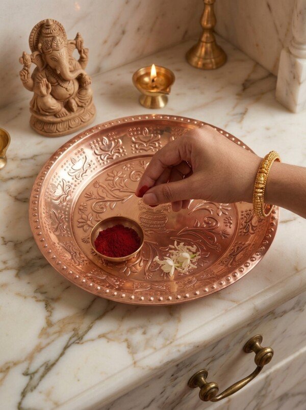 make_it_3_4_202607222307 (6) Handcrafted Pure Metal Puja Thali / Tras – Copper Finish Embossed Kalash & Floral Design (Copy)