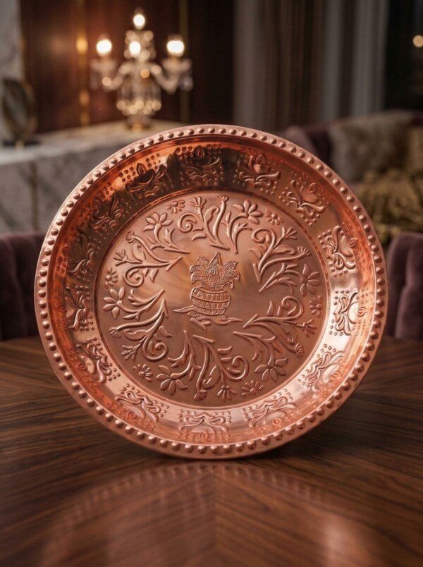 make_it_3_4_202607222307 Handcrafted Pure Metal Puja Thali / Tras – Copper Finish Embossed Kalash & Floral Design (Copy)