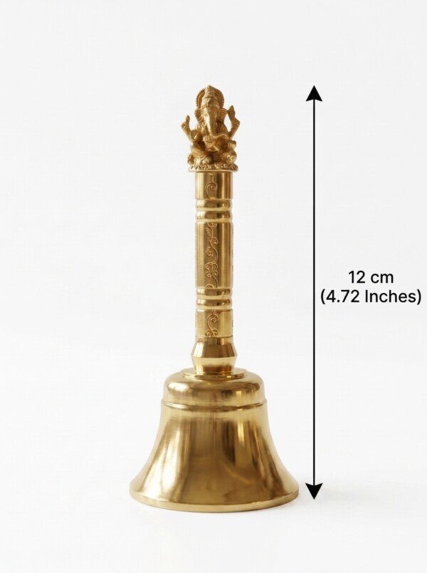 make_it_3_4_202607222328 Handcrafted Pure Brass Ganesha Pooja Hand Bell (12 cm / 4.72 Inches) – Traditional Carved Brass Ghanti with Lord Ganesha Finial Handle