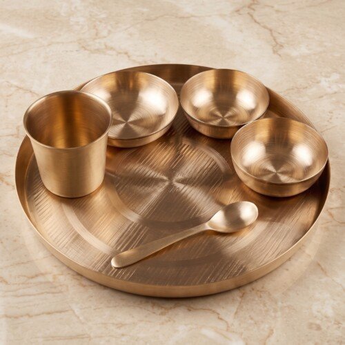 make_it_3_4_2K_202607232318 Authentic Handcrafted Pure Kansa Dinner Thali Set (11 Inches / 27.94 cm) – 6-Piece Traditional Bell Metal Dining Set (1 Thali, 2 Bowls, 1 Sweet Dish Bowl, 1 Glass, 1 Spoon)