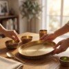 Authentic Handcrafted Pure Kansa Dinner Thali Set (11 Inches / 27.9 cm) – 6-Piece Royal Bell Metal Set with Antique Floral Laser Engraved Borders (1 Thali, 2 Curry Bowls, 1 Sweet Dish Bowl, 1 Glass, 1 Spoon)
