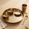 Authentic Handcrafted Pure Kansa Dinner Thali Set (11 Inches / 27.9 cm) – 6-Piece Royal Bell Metal Set with Antique Floral Laser Engraved Borders (1 Thali, 2 Curry Bowls, 1 Sweet Dish Bowl, 1 Glass, 1 Spoon)