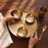Authentic Handcrafted Pure Kansa Dinner Thali Set (11 Inches / 27.9 cm) – 6-Piece Royal Bell Metal Set with Antique Floral Laser Engraved Borders (1 Thali, 2 Curry Bowls, 1 Sweet Dish Bowl, 1 Glass, 1 Spoon)
