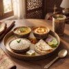 Authentic Handcrafted Pure Kansa Dinner Thali Set (11 Inches / 27.9 cm) – 6-Piece Royal Bell Metal Set with Antique Floral Laser Engraved Borders (1 Thali, 2 Curry Bowls, 1 Sweet Dish Bowl, 1 Glass, 1 Spoon)