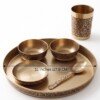Authentic Handcrafted Pure Kansa Dinner Thali Set (11 Inches / 27.9 cm) – 6-Piece Royal Bell Metal Set with Antique Floral Laser Engraved Borders (1 Thali, 2 Curry Bowls, 1 Sweet Dish Bowl, 1 Glass, 1 Spoon)